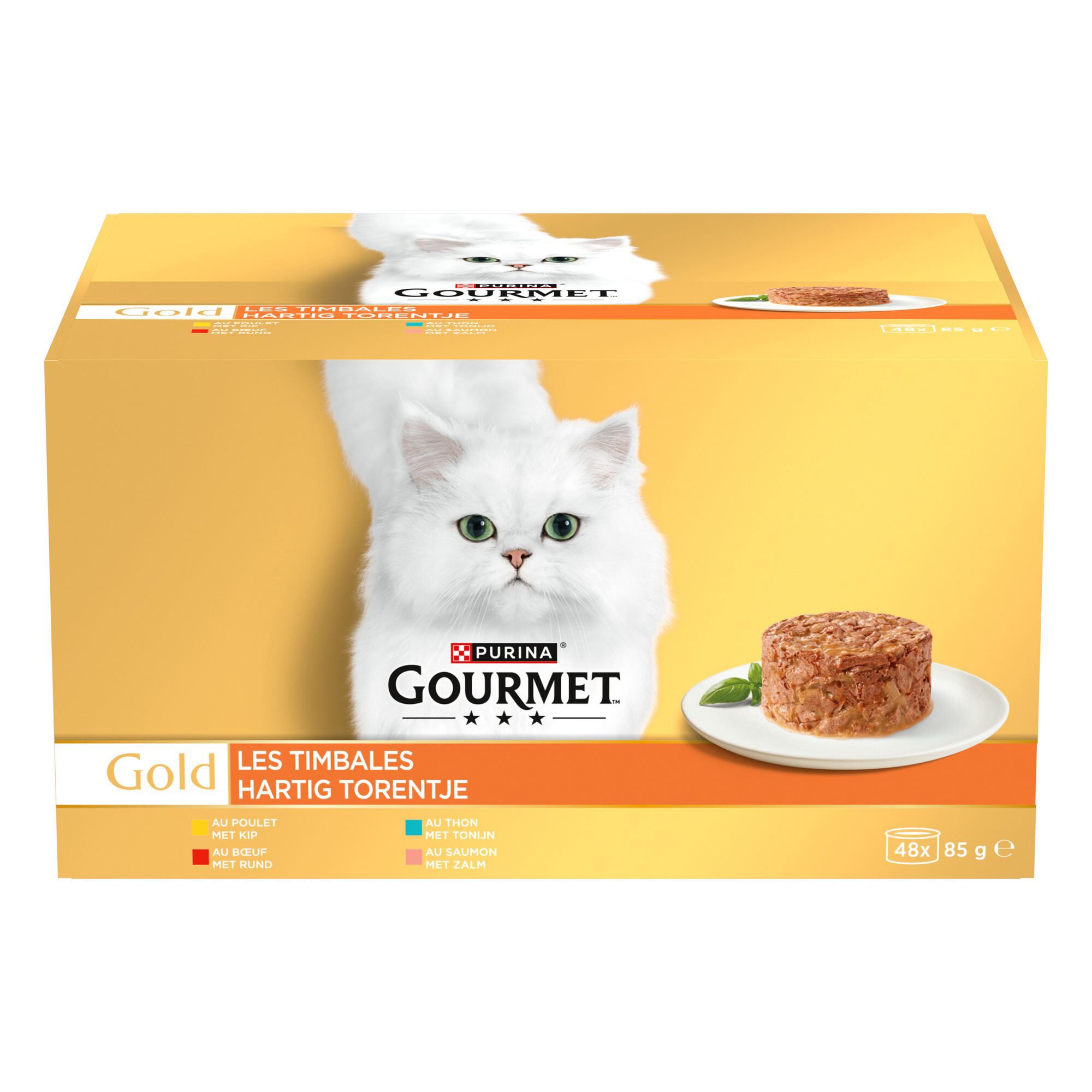 Gourmet - P&acirc;t&eacute;e Gold Les Timbales Poulet B&oelig;uf Thon et Saumon pour Chats - 48x85g Image num&eacute;ro 1
