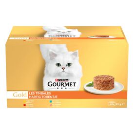 Gourmet - P&acirc;t&eacute;e Gold Les Timbales Poulet B&oelig;uf Thon et Saumon pour Chats - 48x85g