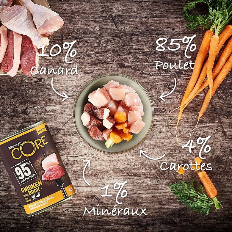 Wellness CORE - Repas Complet 95% de Poulet et Canard pour Chien - 400g Image numéro 5 Wellness CORE - Repas Complet 95% de Poulet et Canard pour Chien - 400g Image numéro 5