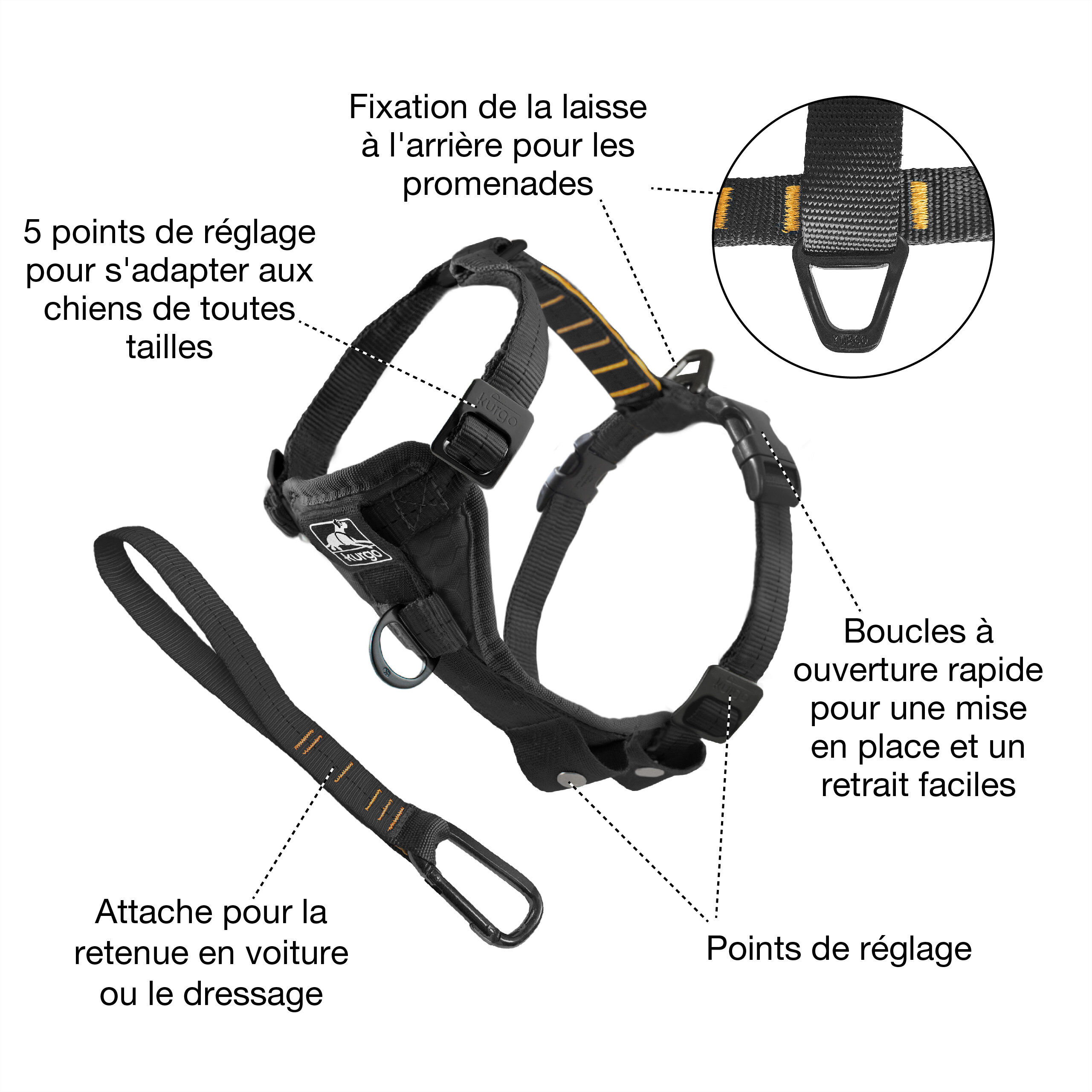 Kurgo - Harnais de S&eacute;curit&eacute; "Smart" Noir pour Chiens - XS Image num&eacute;ro 2