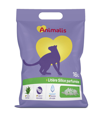 Animalis - Litière Silice Parfumée Aloe Vera pour Chat - 16L