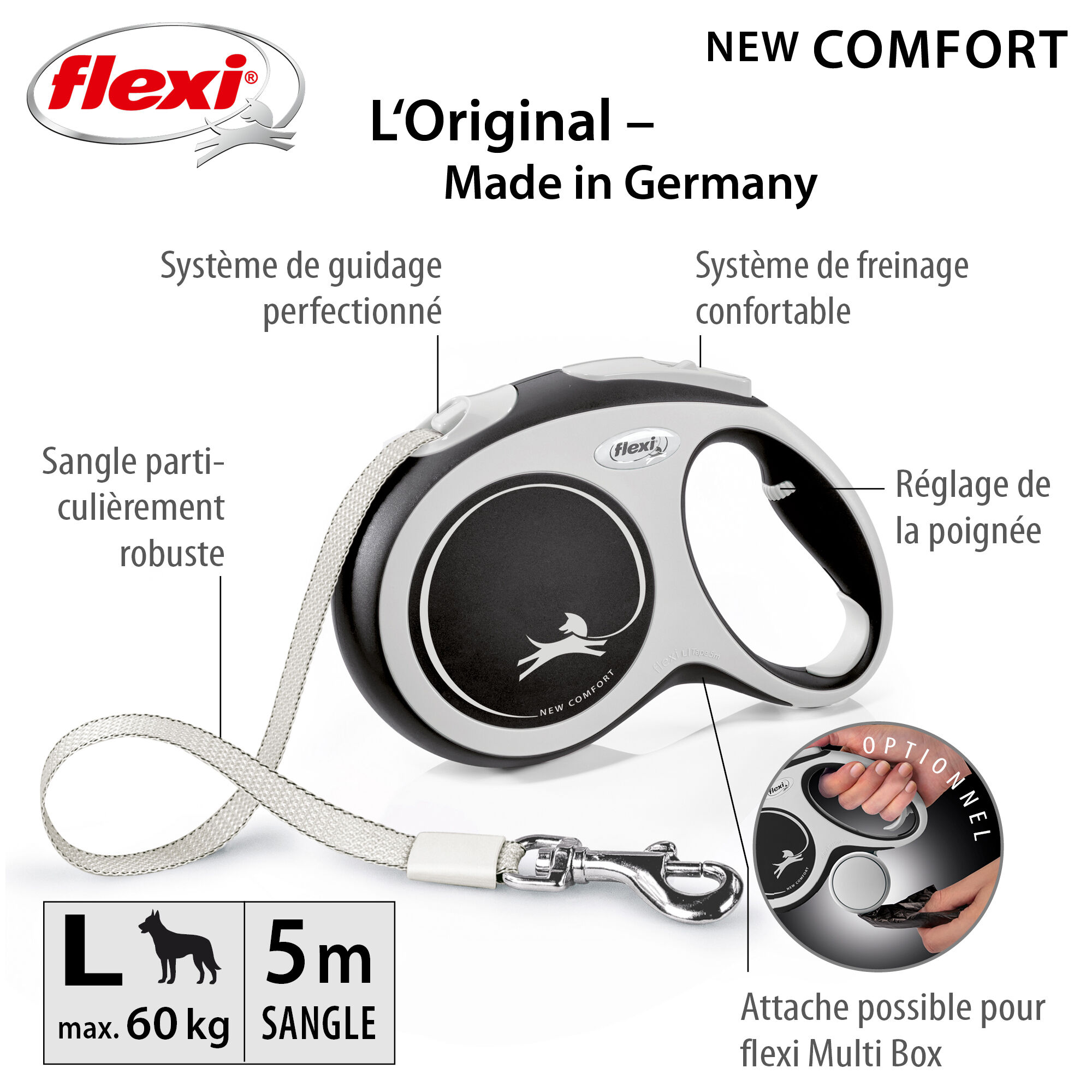 Flexi - Laisse &agrave; Enrouleur Comfort Sangle L pour Chiens - 5m / Noir Image num&eacute;ro 4