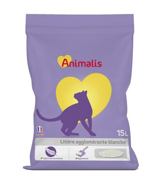 Animalis - Litière Agglomérante Blanche pour Chat - 15L