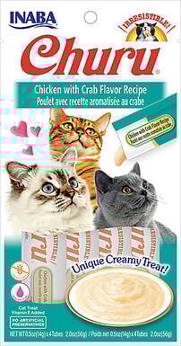 Inaba - Friandises Churu Poulet avec Recette au Crabe pour Chats - 4x14g