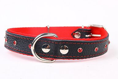 Yogipet - Collier Cuir Nylon Crystal pour Chien - Rouge