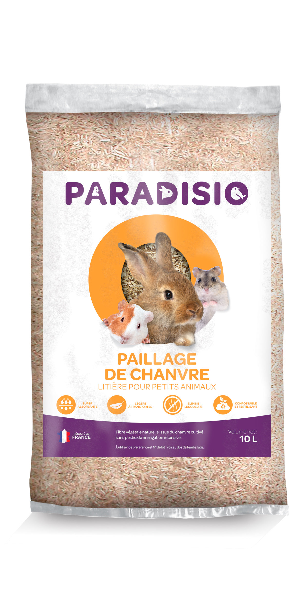 PARADISIO - PAILLAGE DE CHANVRE POUR RONGEURS - 10L Image num&eacute;ro 1