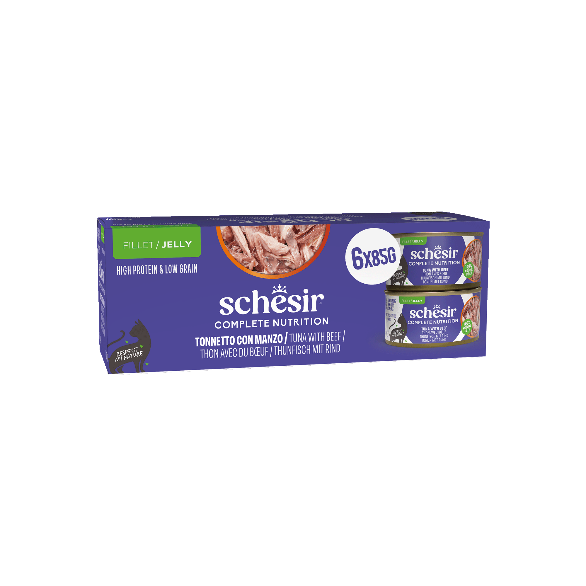 Schesir - P&acirc;t&eacute;e Complete Nutrition en Gel&eacute;e Thon et B&oelig;uf pour Chats - 6x85g Image num&eacute;ro 1