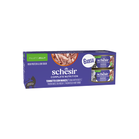 Schesir - P&acirc;t&eacute;e Complete Nutrition en Gel&eacute;e Thon et B&oelig;uf pour Chats - 6x85g