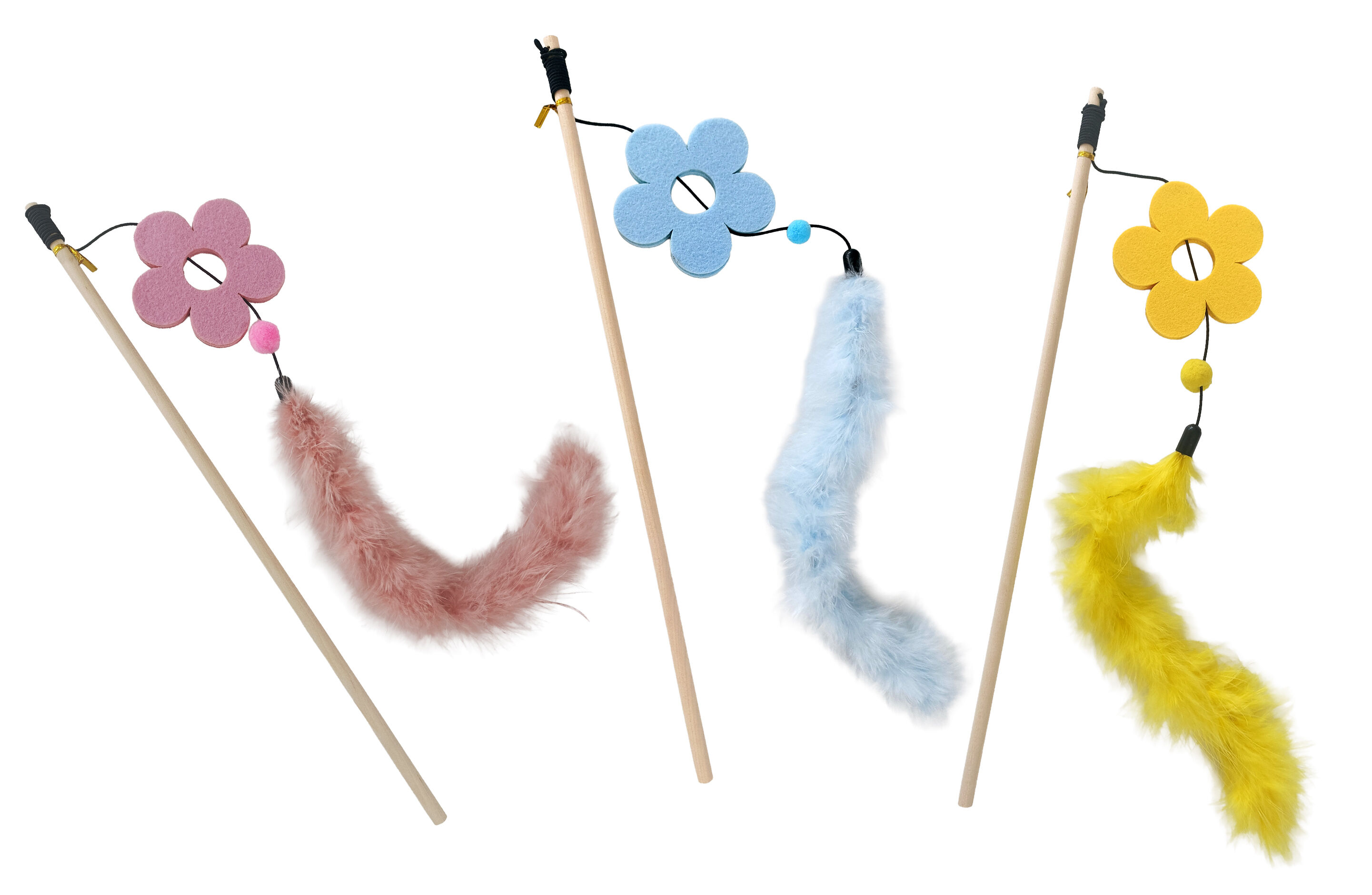Wouapy - Jouet Fleur Canne a P&ecirc;che + Boa pour Chats - 40cm Image num&eacute;ro 1