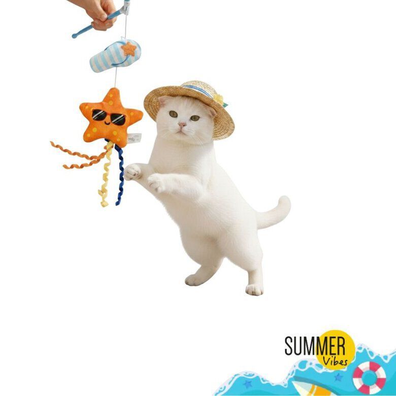 Summer Vibes - Canne &agrave; P&ecirc;che avec Tong et Etoile de Mer pour Chats - 30cm Image num&eacute;ro 1