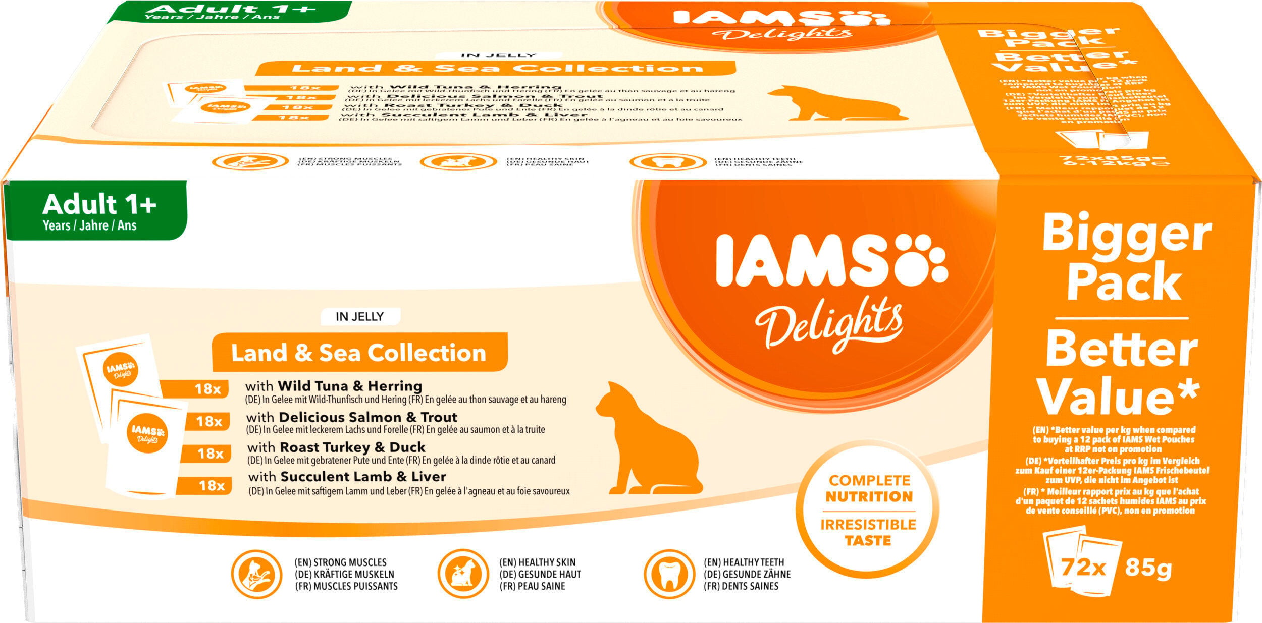 Iams - Boite Sachets Humides Delights Terre "Land Collection" en Gel&eacute;e pour Chats - 72x85g Image num&eacute;ro 1
