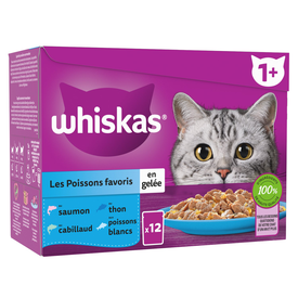 Whiskas - Sachets Fraîcheur en Gelée aux Poissons pour Chats - 12x85g
