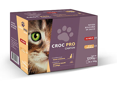 Croc Pro - Bouchées en Sauce Poulet et Volaille pour Chatons - 12x100g