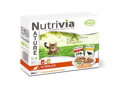 Nutrivia Nature - Sachets Bouchées Stérilisé en Sauce Viande pour Chat - 6x100g
