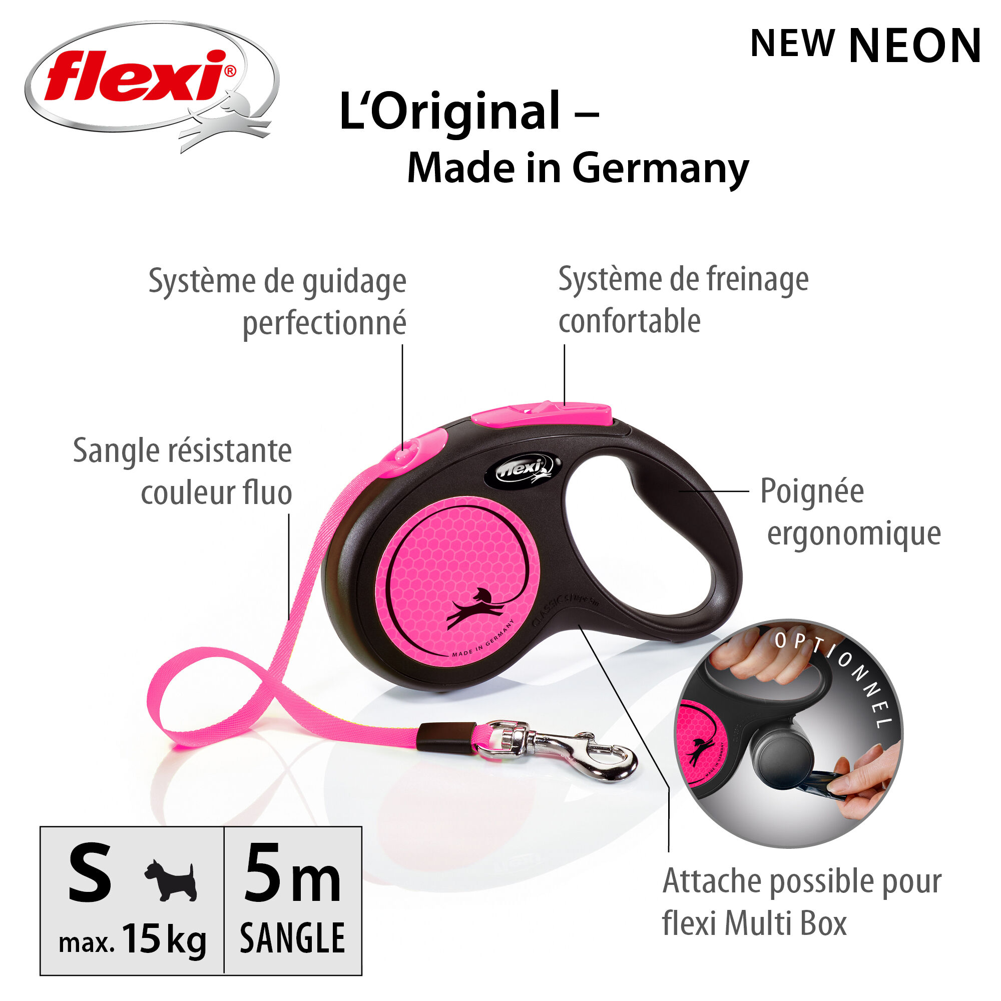 Flexi - Laisse Enrouleur Neon Sangle Rose - S/5m Image num&eacute;ro 6