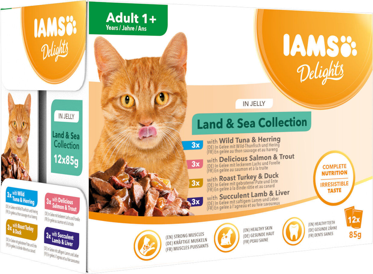 Iams - Boite Sachets Humides Delights Terre & Mer "Land & Sea Collection" en Gel&eacute;e pour Chats - 12x85g Image num&eacute;ro 1