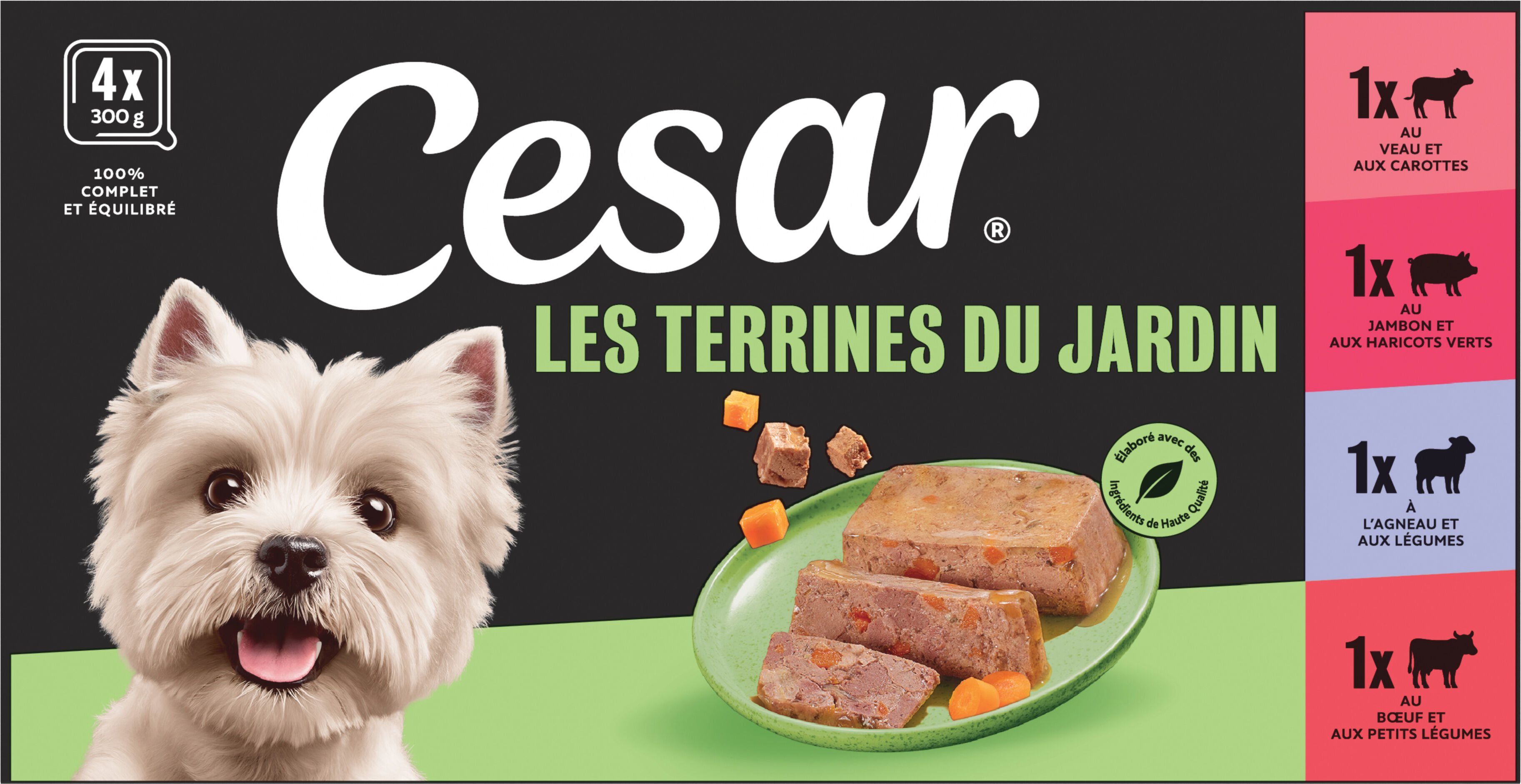 Cesar - Terrine 4 Vari&eacute;t&eacute;s Viandes et L&eacute;gumes pour Chiens - 4x300g Image num&eacute;ro 1