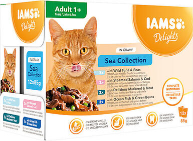 Iams -  Boite Sachets Humides Delights Mer "Sea Collection" en Sauce pour Chats - 12x85g