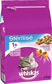 Whiskas - Croquettes au Saumon Stérilisé 1+ pour Chat Stérilisé