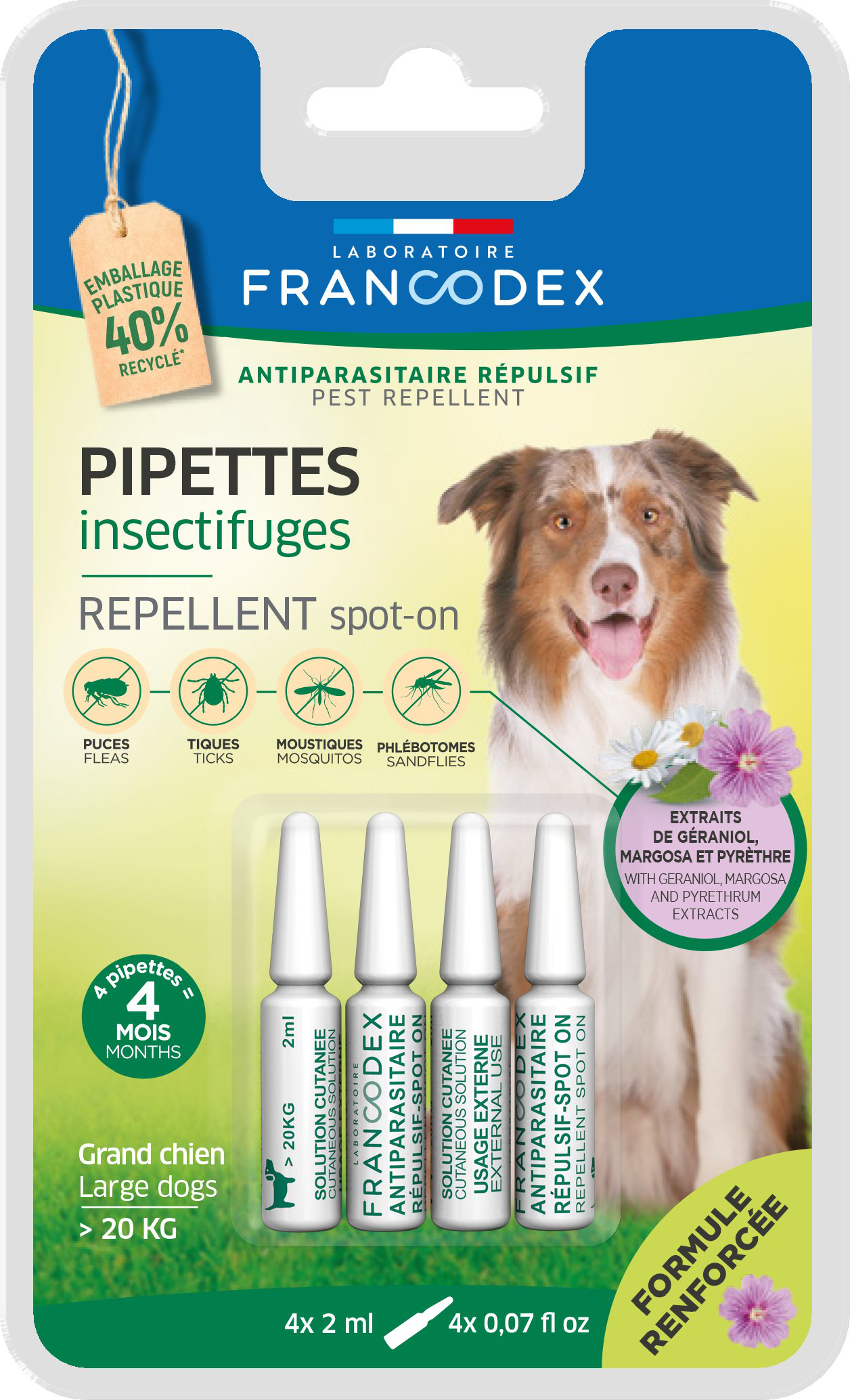 Francodex - Pipettes Antiparasitaires R&eacute;pulsives pour Grands Chiens - x4 Image num&eacute;ro 1