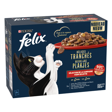 FELIX - Sachets Fraîcheur Délices Tranchés en Gelée Sélection Campagne pour chats adultes - 12x80g