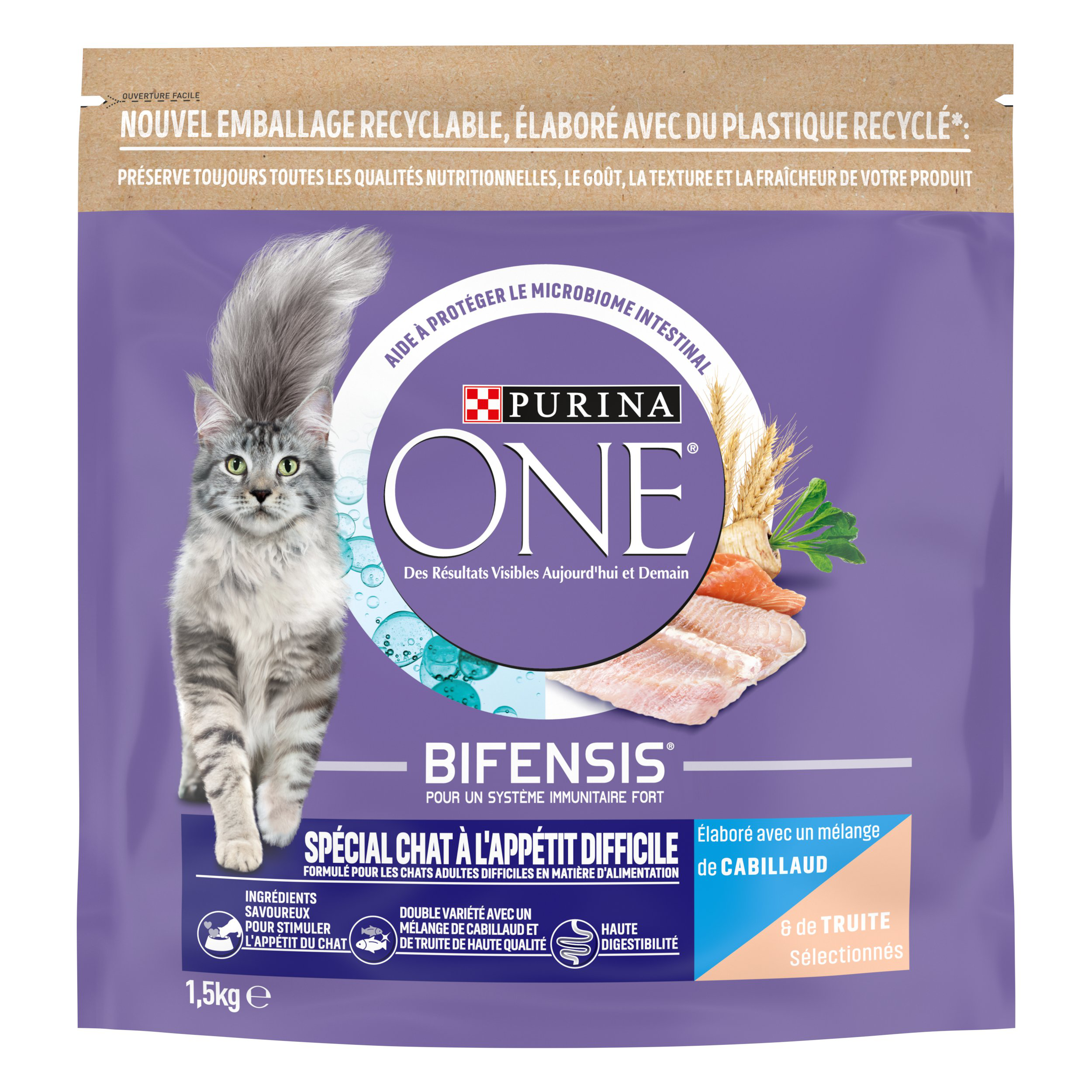 Purina One - Croquettes Sp&eacute;cial Chat difficile au Cabillaud et &agrave; la Truite - 1,5kg Image num&eacute;ro 1
