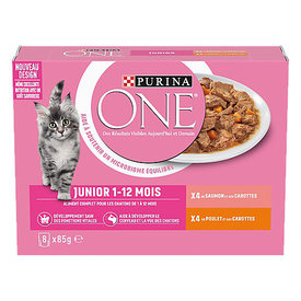 PURINA ONE - Sachets Fraîcheurs en Sauce Saumon et Poulet pour Chatons - 8x85g