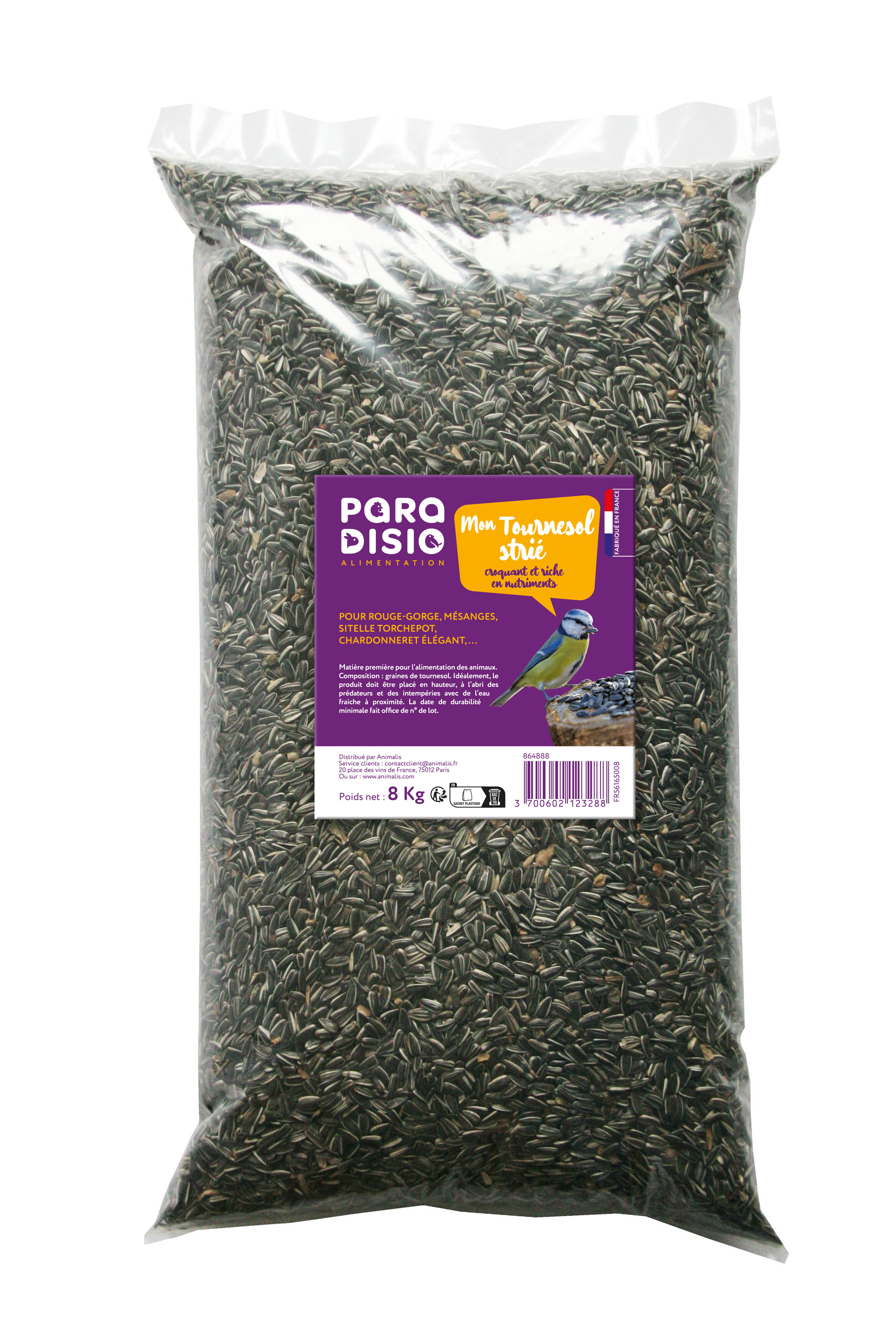 Paradisio - Aliment Tournesol Stri&eacute; pour Oiseaux des Jardins - 8Kg Image num&eacute;ro 1