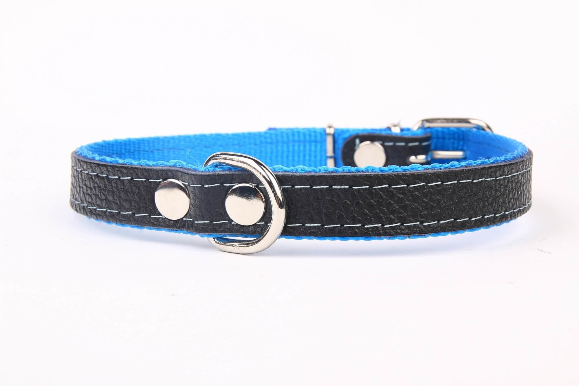 Yogipet - Collier Cuir et Nylon Bleu pour Chien - T32 23/28cm Image num&eacute;ro 1