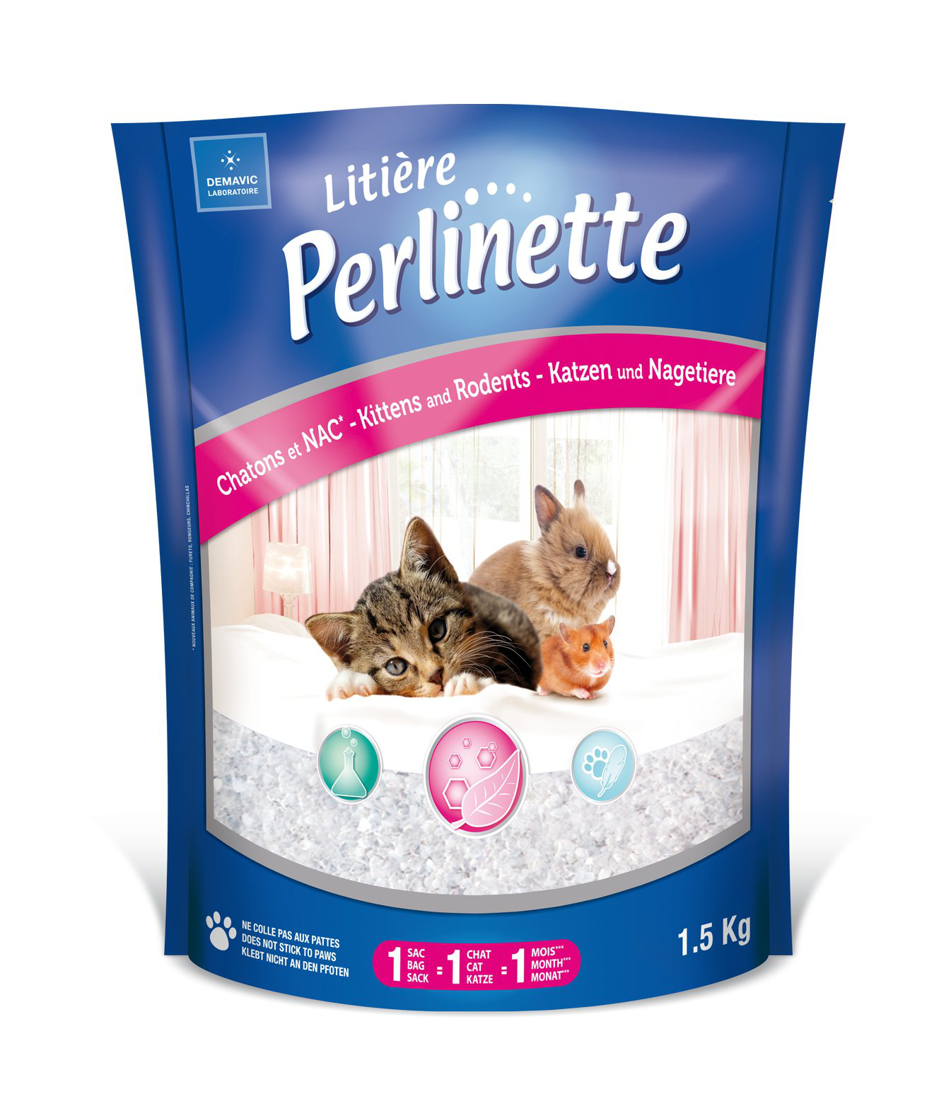 Demavic - Liti&egrave;re Perlinette pour Chaton et Rongeur - 1,5Kg Image num&eacute;ro 1