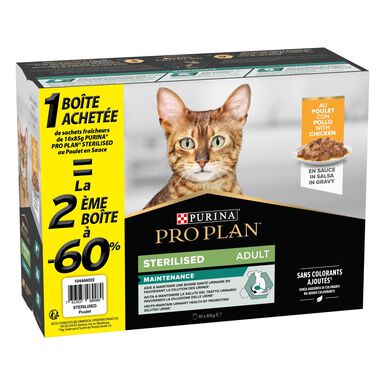 Pro Plan - Pochons Adult Sterilised Maintenance Poulet Sauce - 10x85g le 2ème à - 60%