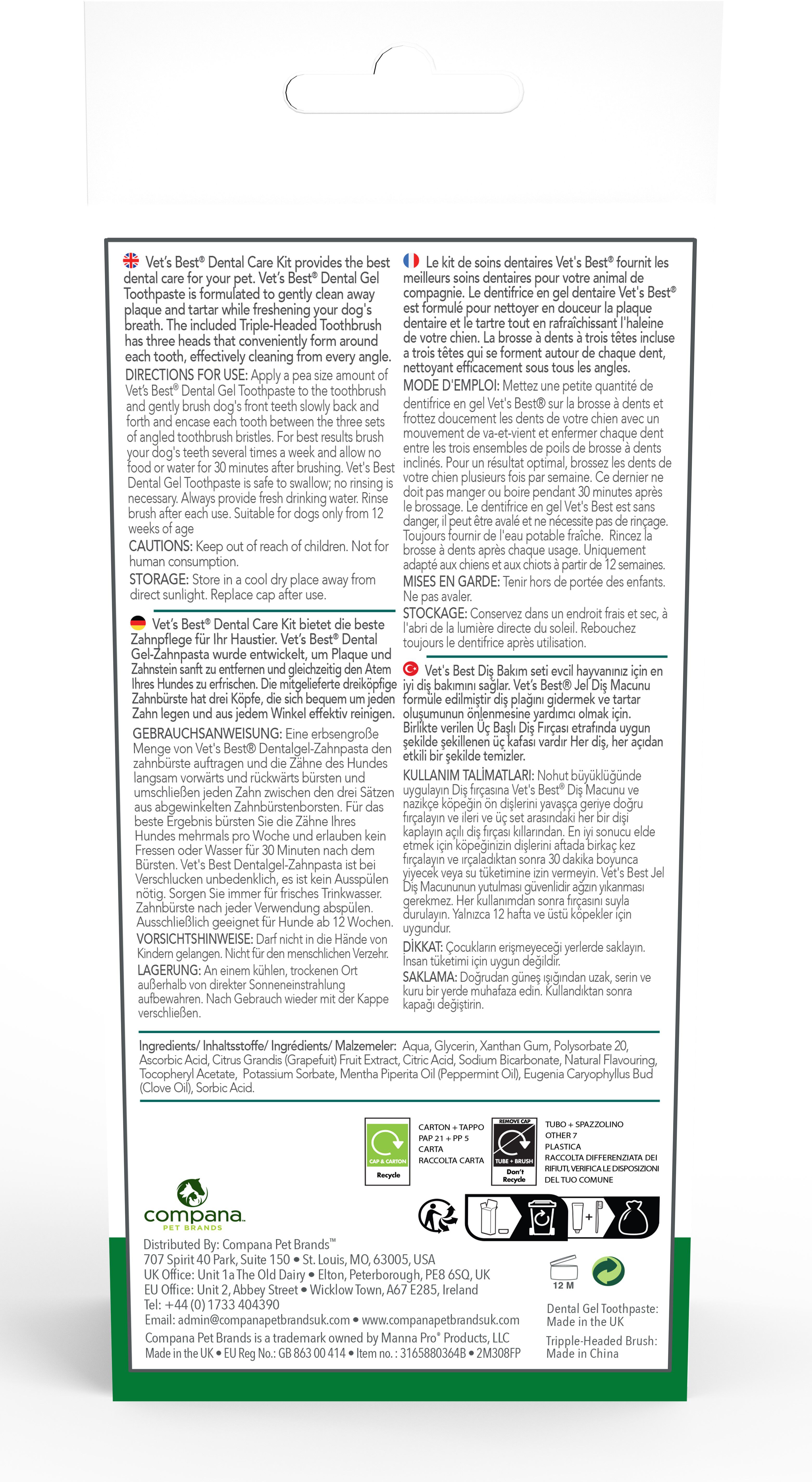 Vet's Best - Kit de Soins Dentaires Brosse &agrave; Dents + Dentifrice pour Chiens Image num&eacute;ro 2