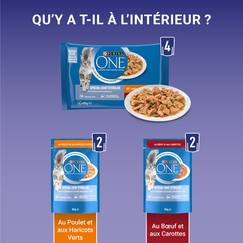 PURINA ONE - Sachets fraîcheurs Poulet et Boeuf pour Chats Stérilisés - 4x85g Image numéro 7 PURINA ONE - Sachets fraîcheurs Poulet et Boeuf pour Chats Stérilisés - 4x85g Image numéro 7