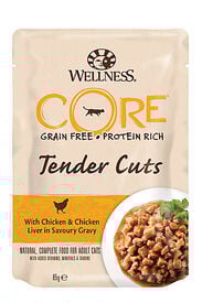 Wellness CORE - Repas Tenders Cuts au Poulet et Foie de Poulet pour Chat - 85g