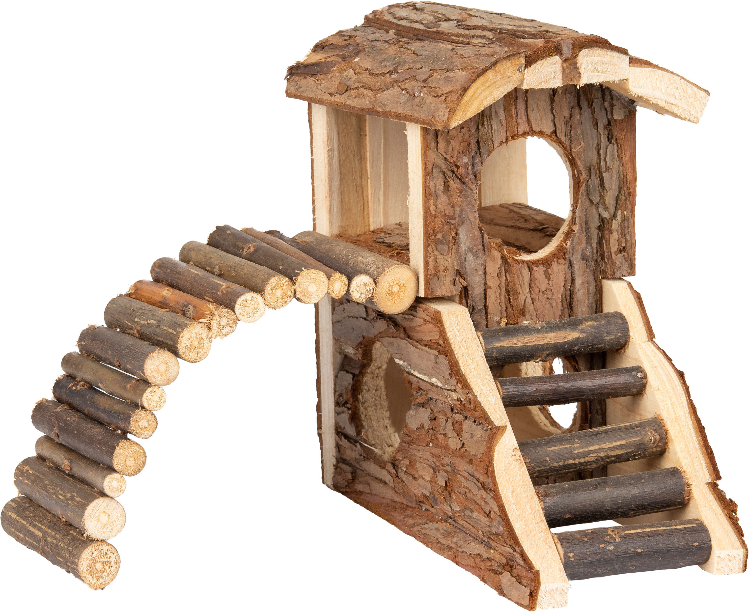 Flamingo - Maison Marky en Bois avec Pont pour Rongeurs - 19x16,5x16,5cm Image num&eacute;ro 1