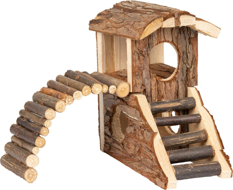 Flamingo - Maison Marky en Bois avec Pont pour Rongeurs - 19x16,5x16,5cm Image numéro 1 Flamingo - Maison Marky en Bois avec Pont pour Rongeurs - 19x16,5x16,5cm Image numéro 1