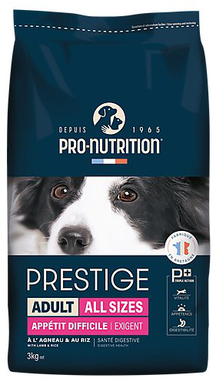 Pro-nutrition - Croquettes Prestige Adult All Sizes à l'Agneau pour Chiens Difficiles - 3Kg