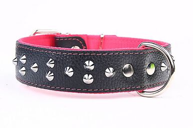 Yogipet - Collier Large Cuir Clouté pour Chien - Rose
