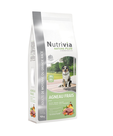 Nutrivia Nature Plus - Croquettes Naturelles à l'Agneau Frais pour Chien Adulte de Moyenne et Grande Race - 12Kg