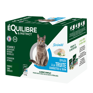 Équilibre & Instinct - Sachets Fraîcheurs Sérénité Truite et Courgettes pour Chat - 12x85g