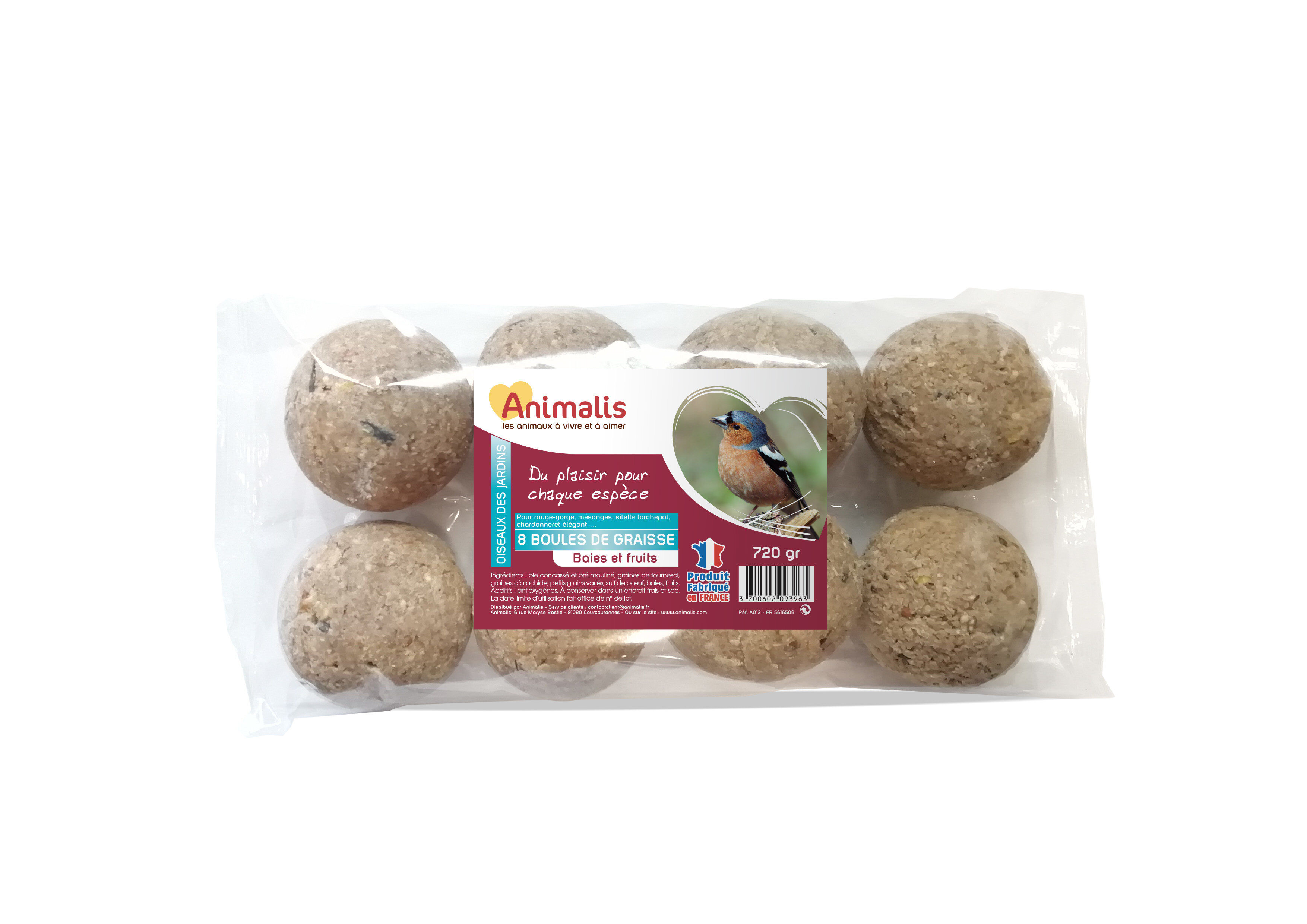 Animalis - Boules de Graisse aux Baies et Fruits pour Oiseaux des Jardins - x8 Image num&eacute;ro 1