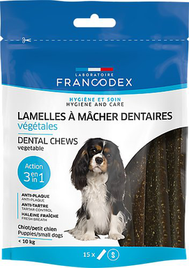 Francodex - Lamelles à Mâcher Anti plaque Dentaire pour Chiot et Petit Chien de 5 à 10Kg - x15