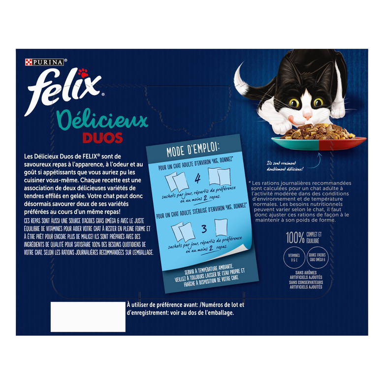 FELIX - Sachets fraîcheurs Délicieux Duos en Gelée Mixte Agneau poulet Poisson pour Chats- 24x85g Image numéro 2 FELIX - Sachets fraîcheurs Délicieux Duos en Gelée Mixte Agneau poulet Poisson pour Chats- 24x85g Image numéro 2