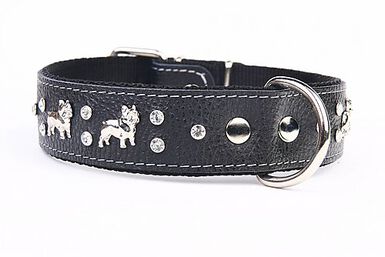 Yogipet - Collier Cuir French Bulldog pour Chien - Noir