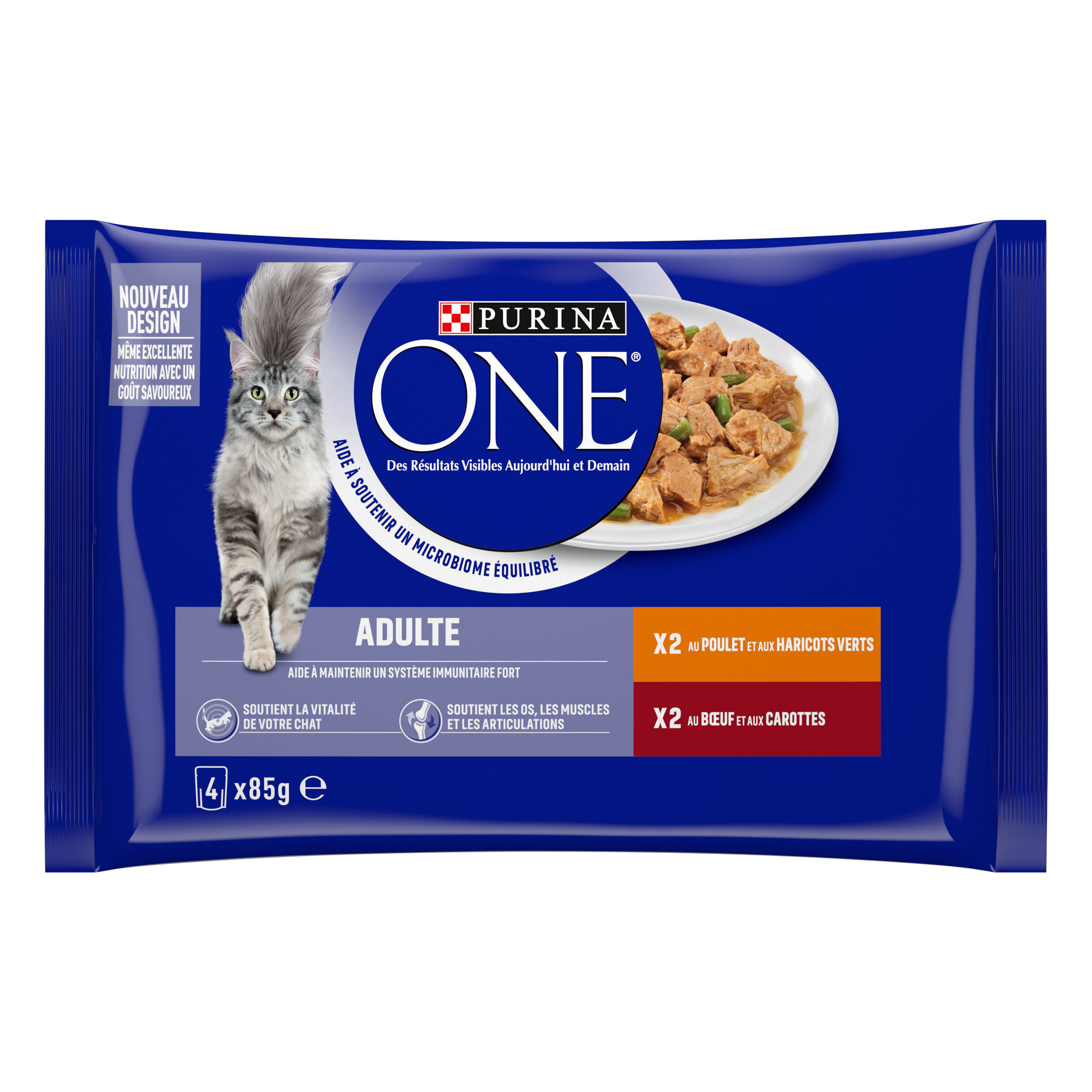PURINA ONE - Sachets fra&icirc;cheurs Poulet et Boeuf pour Chats - 4x85g Image num&eacute;ro 1