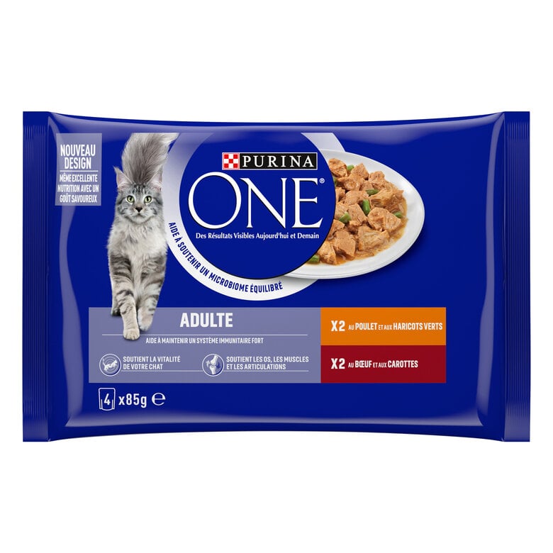 PURINA ONE - Sachets fraîcheurs Poulet et Boeuf pour Chats - 4x85g Image numéro 1 PURINA ONE - Sachets fraîcheurs Poulet et Boeuf pour Chats - 4x85g Image numéro 1