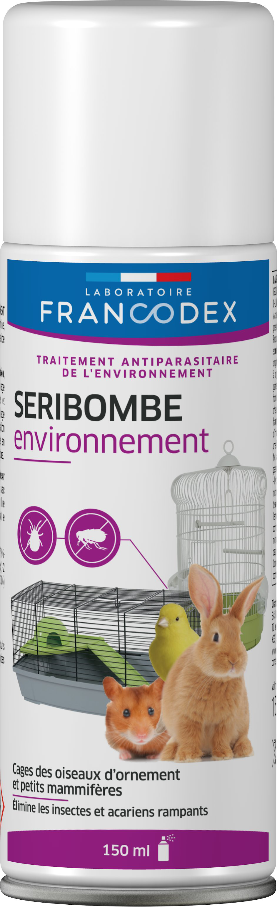 Francodex - Spray S&eacute;ribombe Environnement pour Cages et Voli&egrave;res - 150ml Image num&eacute;ro 1
