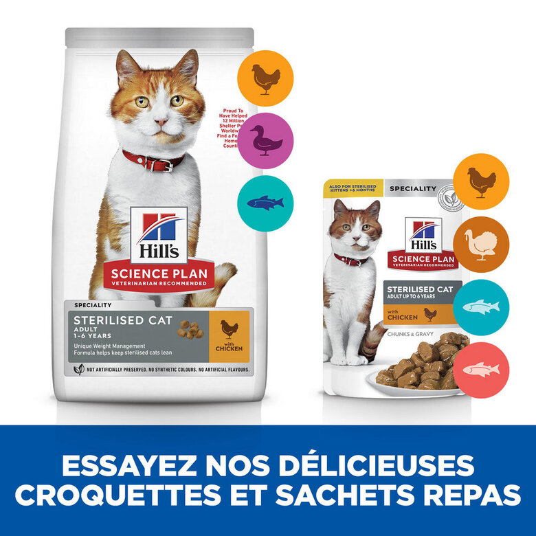 Hill's Science Plan - Sterilised Cat 12 Sachets Repas Pour Chat Stérilisé Poulet Et Saumon  - 12x85g Image numéro 4 Hill's Science Plan - Sterilised Cat 12 Sachets Repas Pour Chat Stérilisé Poulet Et Saumon  - 12x85g Image numéro 4