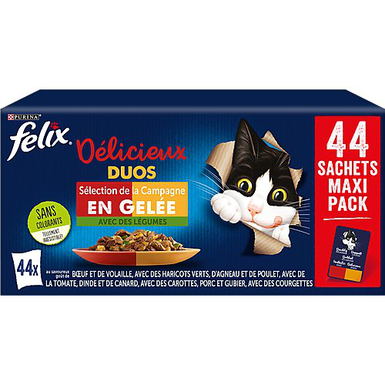 FELIX - Sachets Fraîcheur en Gelée Délicieux Duos aux Légumes pour Chats - 44x85g