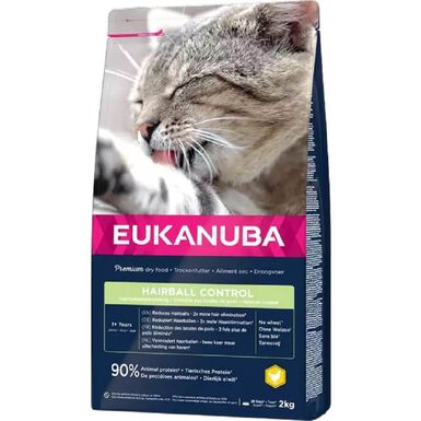 Eukanuba -  Croquettes Chat Adulte Contrôle des Boules de Poils Toutes Races Poulet 2kg